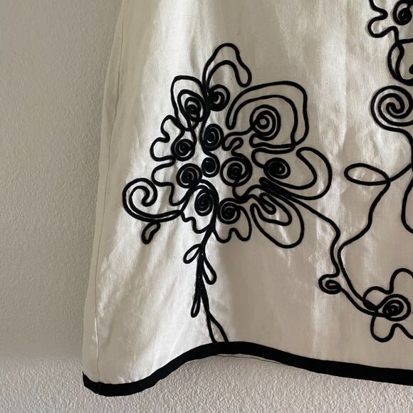 Camille le‎ Vie Linen Black And White A Line Embroidered Skirt Womens Size 8 - Picture 3 of 13